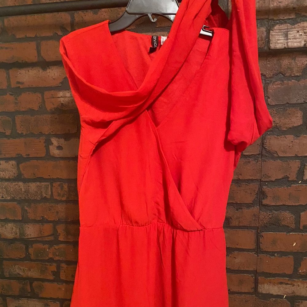 H&M Divided Red Dress Long Sleeve Small Low Cut Mo
